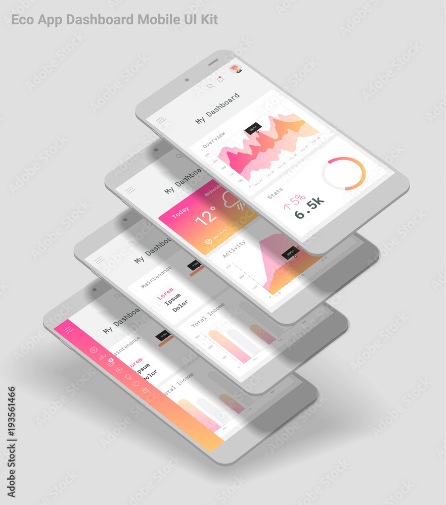 Flat design responsive Admin Dashboard UI mobile app with 3d mockups ...