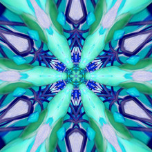 Pretty Blue Teal Floral Mandala Gzhel Effect, Kaleidoscope Fresh Colors