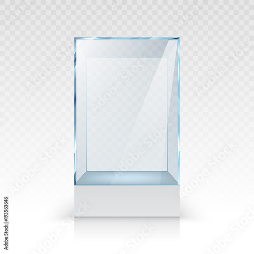 Fotografie, Obraz Realistic empty glass showcase for exhibition on transparent background isolated