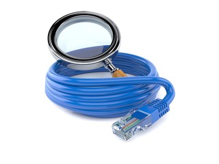 Wall Mural - Reel of network cable with magnifying glass