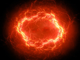 Sticker - Fiery glowing spherical high energy plasma lightning in space