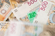 Polish money, closeup of new banknotes, retirement, ZUS