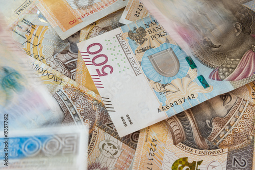 Poster Polish money background, 500 PLN and 200 PLN banknotes