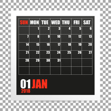 January 2018 Calendar Photo Frame On Transparent Background. Winter Mounth. Vector