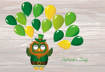 Sticker - A happy owl with a beard in a suit and a hat on St. Patrick's Day