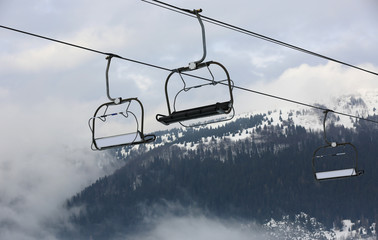 Poster - chairlift in mountains