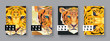 Tiger abstract covers set. Card tiger template. Future Poster template.Polygonal halftone.Tiger silhouette illustration