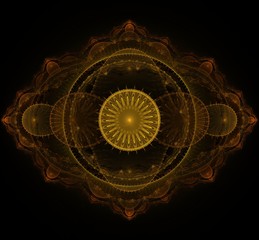 Wall Mural - Dark gold fractal mandala on black background