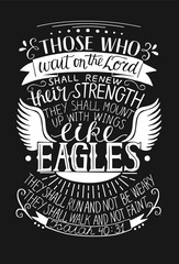 Canvas Print - Hand lettering Those who wait on the Lord shall renew their strength on black background with wings.