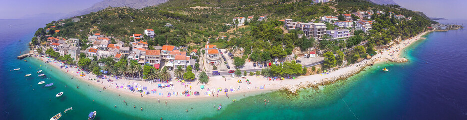 Croatia sky panorama from drone, beach landscape view