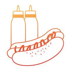 Poster - delicious hot dog with sauce bottle vector illustration design