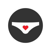 Sexy white panties with red heart. Erotic women's underwear. Vector icon.