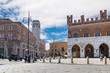 Piacenza, medieval town, Italy. City center with piazza Cavalli (square horses), palazzo Gotico (gothic palace - XIII century) and palazzo dei Mercanti (merchants' palace - XVII century)