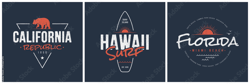 California republic, Hawaii surf and Florida designs - obrazy, fototapety, plakaty 
