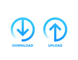 Fototapeta  - download, upload icons with arrow in circle, blue on white
