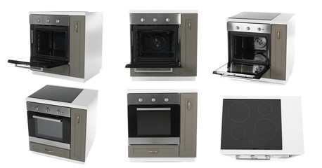 Wall Mural - Set of electric ovens on white background