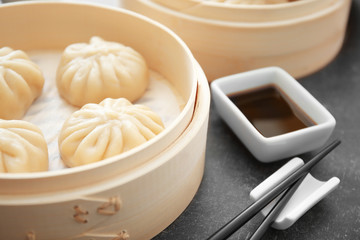 Wall Mural - Raw baozi dumpling on white background