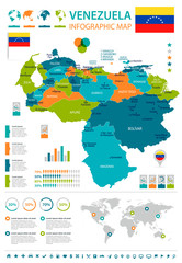  Venezuela - infographic map and flag - Detailed Vector Illustration
