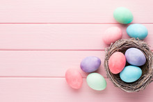 Pastel Easter Eggs Background. Spring Greating Card.