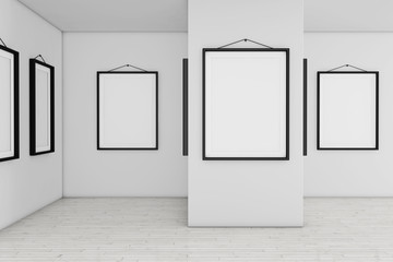 Poster - Art Gallery Museum with White Blank Placard Mockup Frames. 3d Rendering