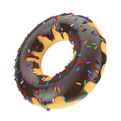 Poster - Big Chocolate Glazed Donut with Color Sprinkles. 3d Rendering