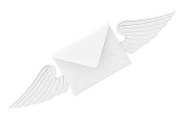 Poster - Flying White Envelope Letter with Wing. 3d Rendering