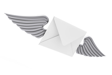 Poster - Flying White Envelope Letter with Silver Wing. 3d Rendering