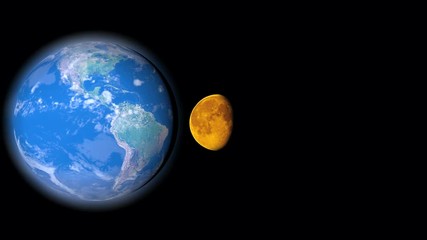 Wall Mural - Blue planet Earth and moon on a black background. View our planet from outside. 