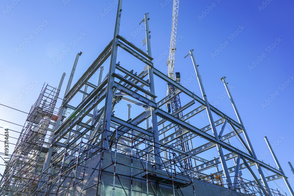 Structural steel framework for new building. Stock Photo | Adobe Stock