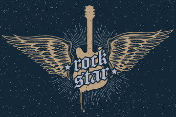 Wall Mural - Rock star emblem - winged guitar