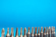 © SecondSide - Set of heads for screwdriver (bits) Tools collection copy space, close up, selective focus, blurred blue background