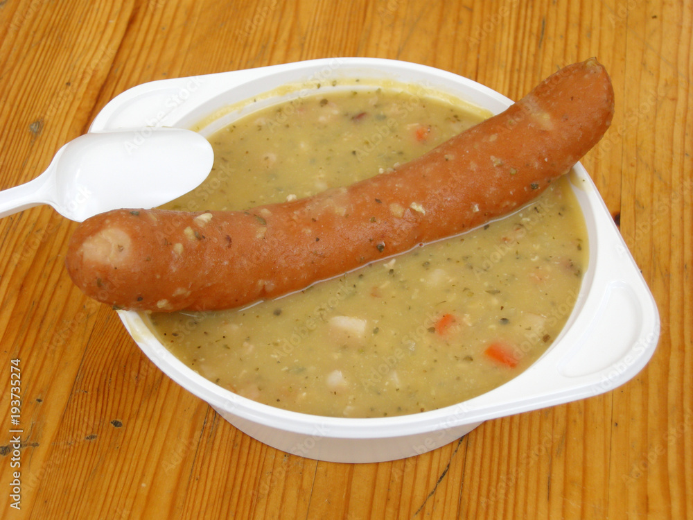 Erbseneintopf mit Bockwurst Stock Photo | Adobe Stock