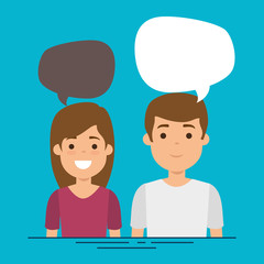 couple with speech bubbles characters vector illustration design