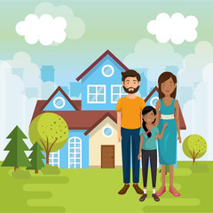 Wall Mural - family members outside of the house vector illustration design