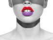 Purpe and red lips on black and white photo
