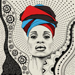 African woman with African in turban, tribal background. Beautiful black woman. Vector illustration