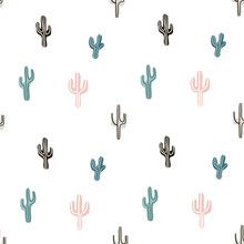 Seamless Pattern With Llama, Cactus And Hand Drawn Elements. Creative Childish Texture. Great For Fabric, Textile Vector Illustration