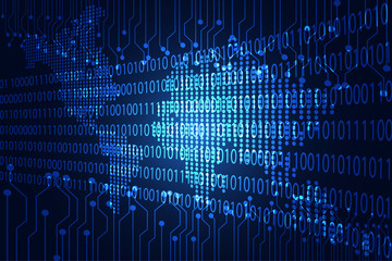 abstract technology concept map dot digital link binary on hi tech blue background