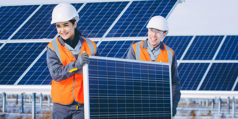 Wall Mural - solar power station worker