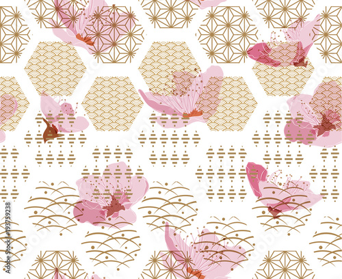 Fotografía Cherry blossom vector with Japanese pattern seamless