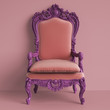 Classic baroque armchair in violet color on pink background.Digital Illustration.3d rendering