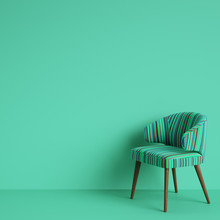 Chair With Colorful Stripes  Pattern On Green Blue Backgrond With Copy Space.Concept Of Minimalism. Digital Illustration.3d Rendering Mock Up
