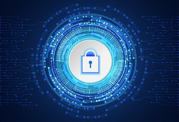abstract technology concept cyber security padlock circle white gray digital on hi tech blue background