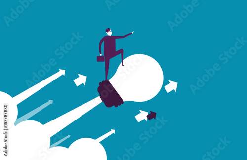 Fotomural Businessman flying up with bulb