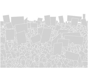 Wall Mural - Illustration of large crowd of people demonstrating with blank signs 