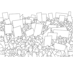 Wall Mural - Illustration of large crowd of people demonstrating with blank signs 