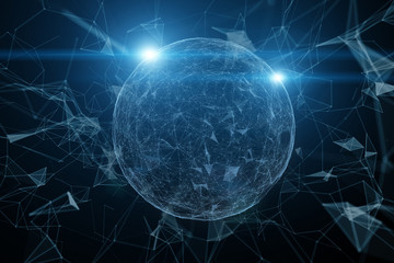 Wall Mural - abstract network data globe with sun light, view from space. copy space background.
