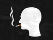 Head of person and man is smoking cigarette - rough and grunge background as negativity of tobacco and nicotine. Dangers connected with smoker - cancer, drug abuse. Silhouette illustration