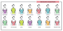 Woman Neckline Type Models Collection Vector Female Dress Necklines Style Isolated Cons