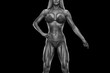© USM Photography - Cropped black white photo Fitness bikini model well trained body Sports competition female champion stage Athlete bodybuilder posing Perfect strong body trained shape arms abs chest legs Clipping path